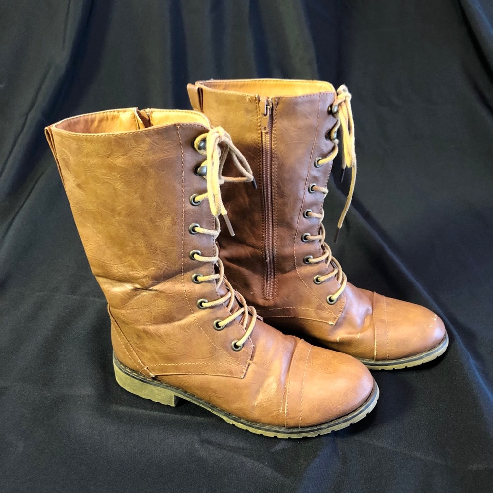 Brown leather lace up boots